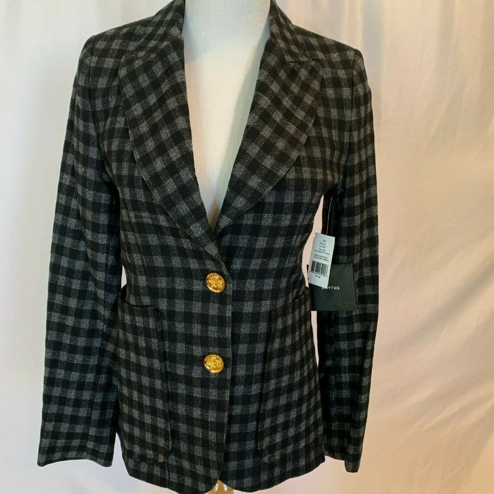 $795 Smythe Portrait Neck Wool Blend Blazer Jacket NWT 6 Fits 4 Grey Black